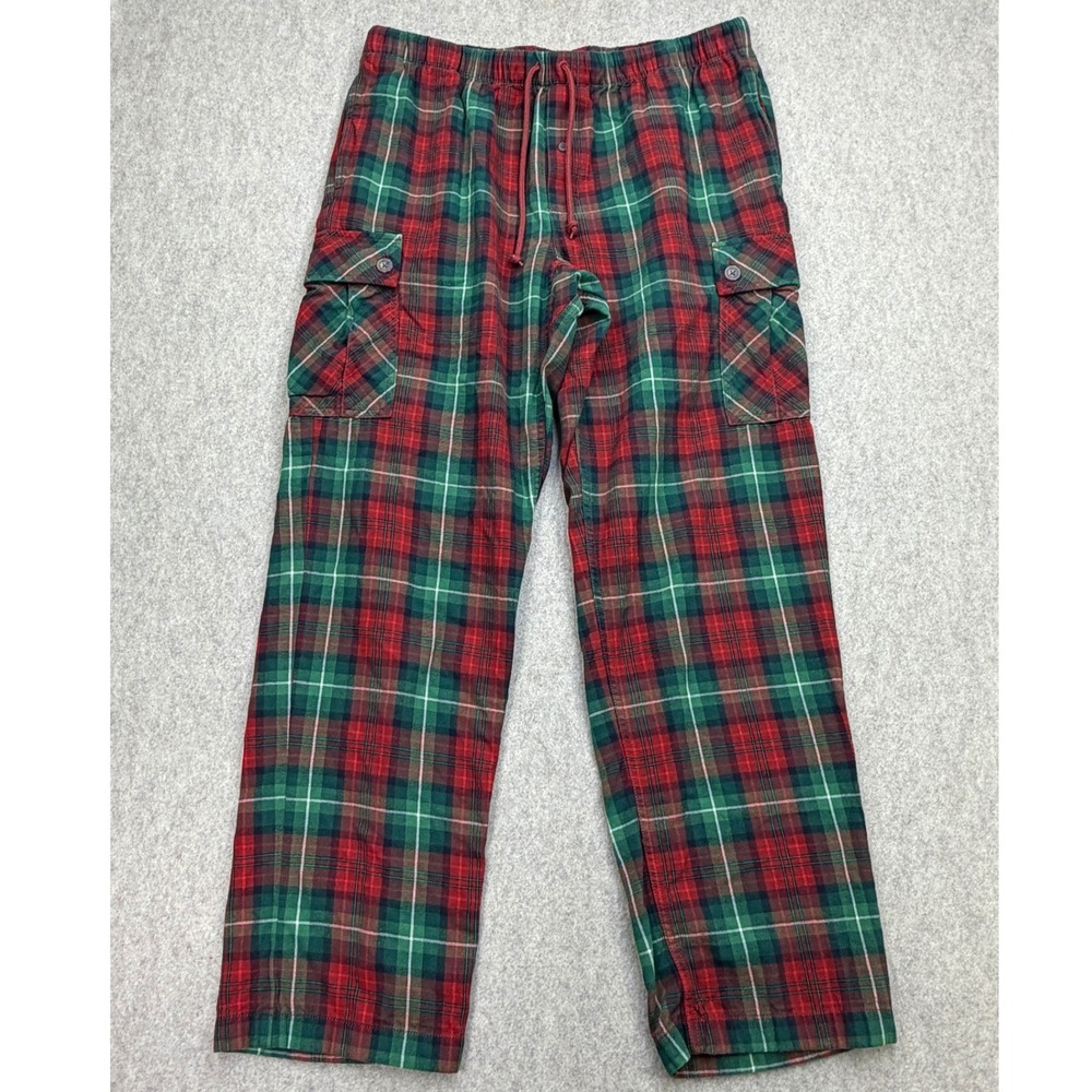 Duluth Trading Co Pajama Pants Mens L Plaid Cargo Red Green Cabincore Loungewear